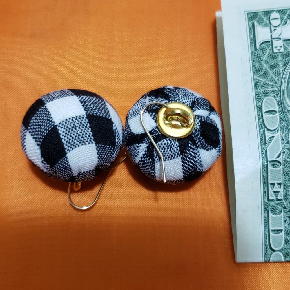 Black & White Check Print Ball Shaped Earrings.